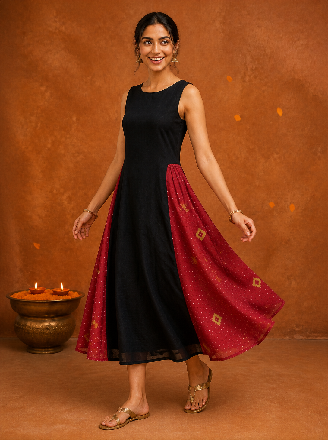 adele dress - black + maroon bandhani