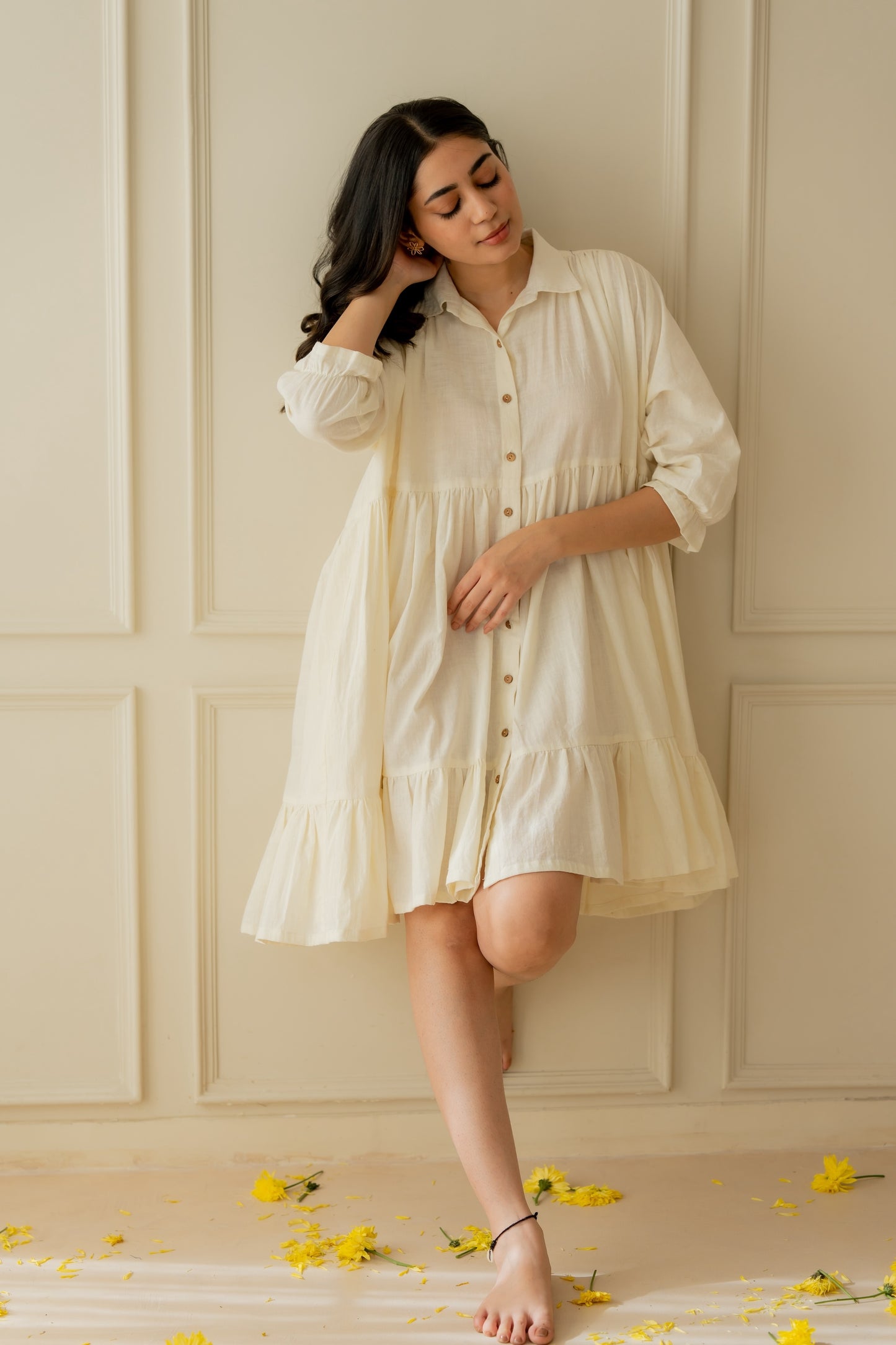giselle gathered dress - off white