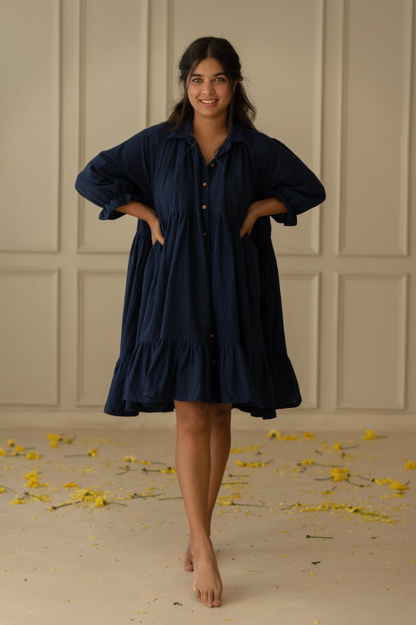 giselle gathered dress - navy blue
