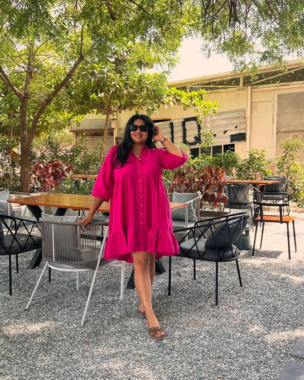 giselle gathered dress - hot pink