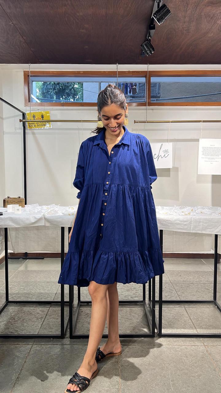 giselle gathered dress - navy blue