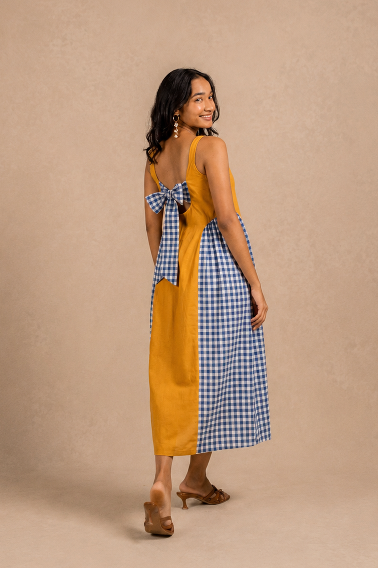adele dress - sunny yellow + blue gingham