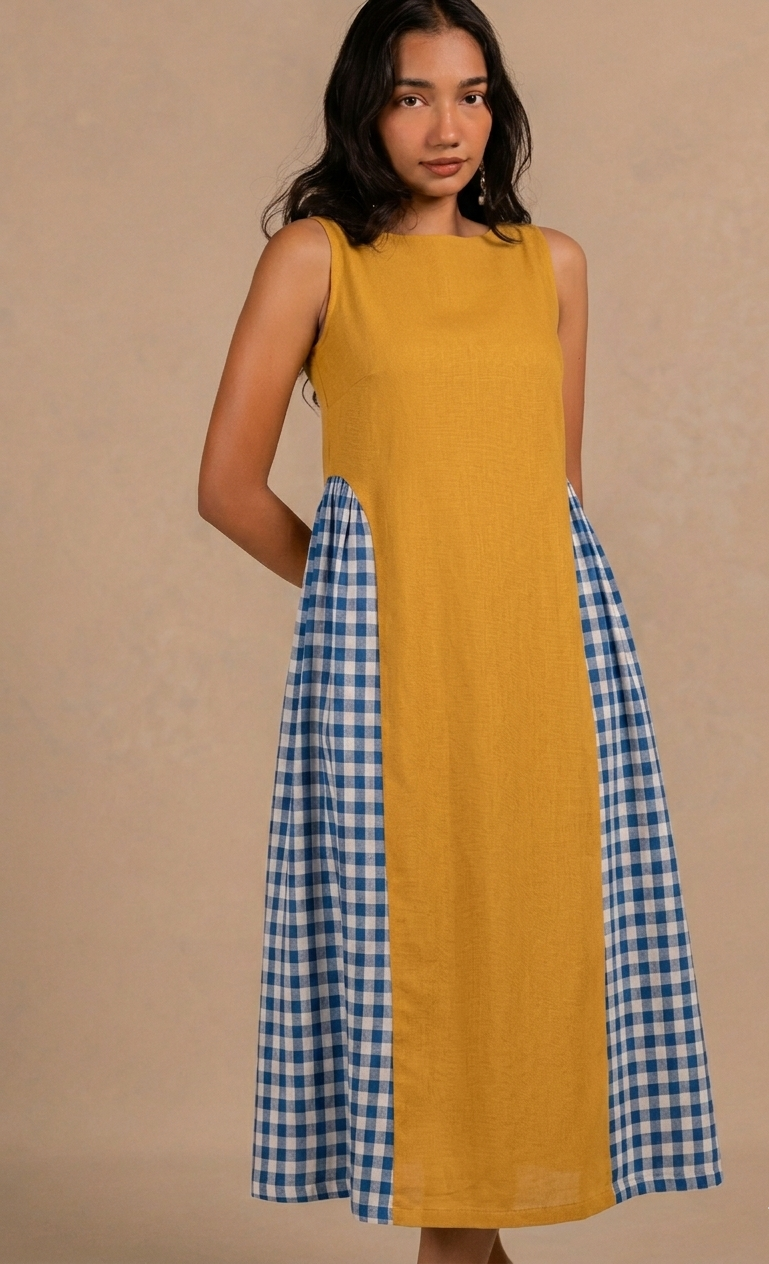 adele dress - sunny yellow + blue gingham