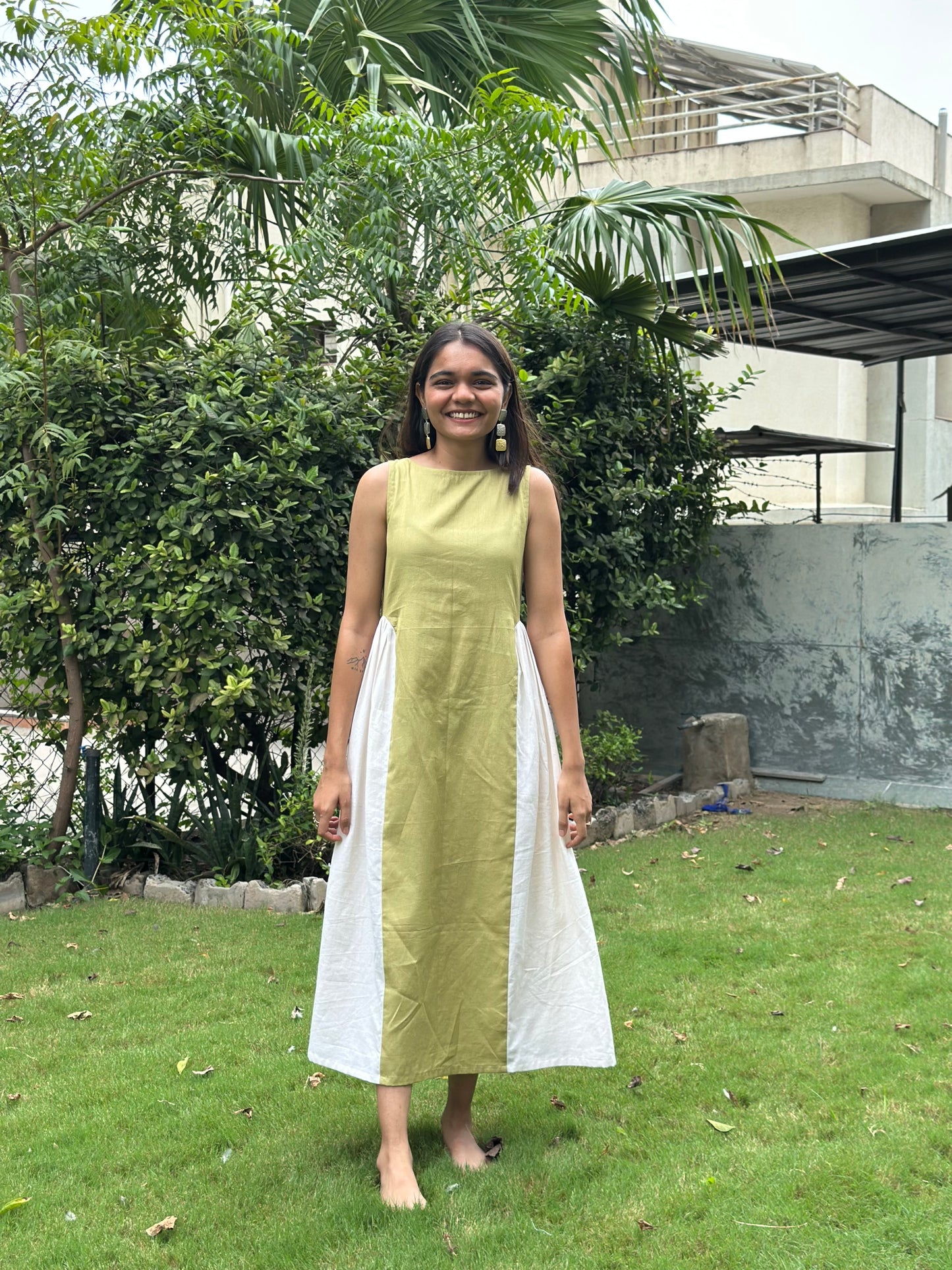 adele dress - matcha green + off white