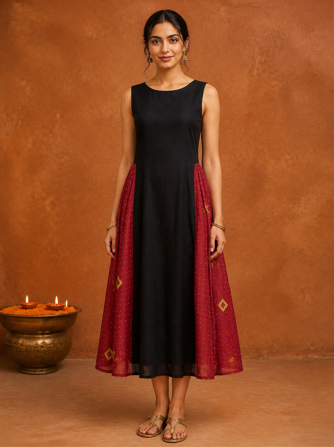 adele dress - black + maroon bandhani