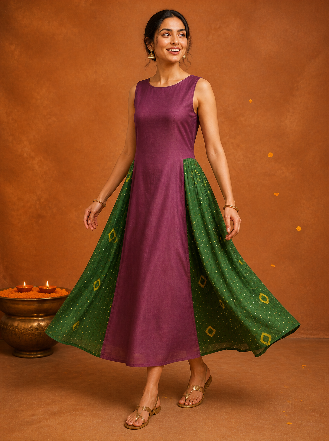 adele dress - plum + green bandhani