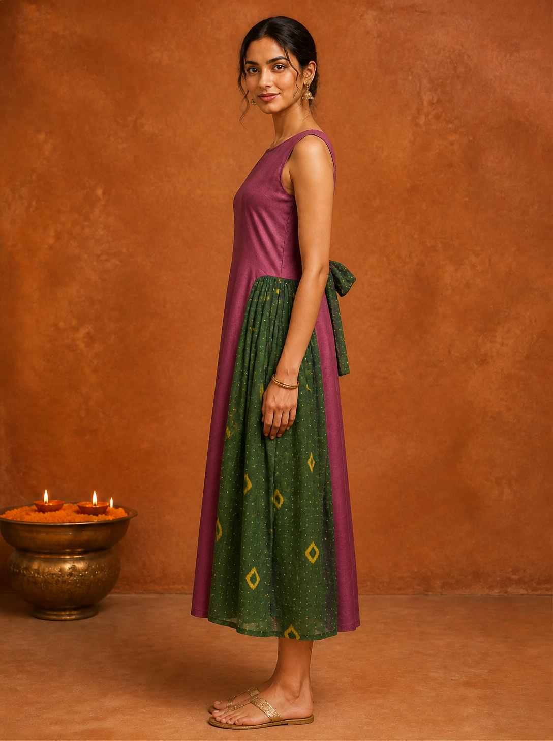 adele dress - plum + green bandhani