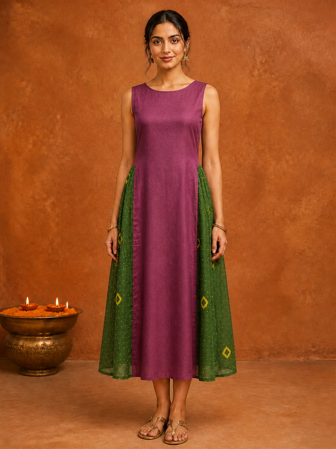 adele dress - plum + green bandhani