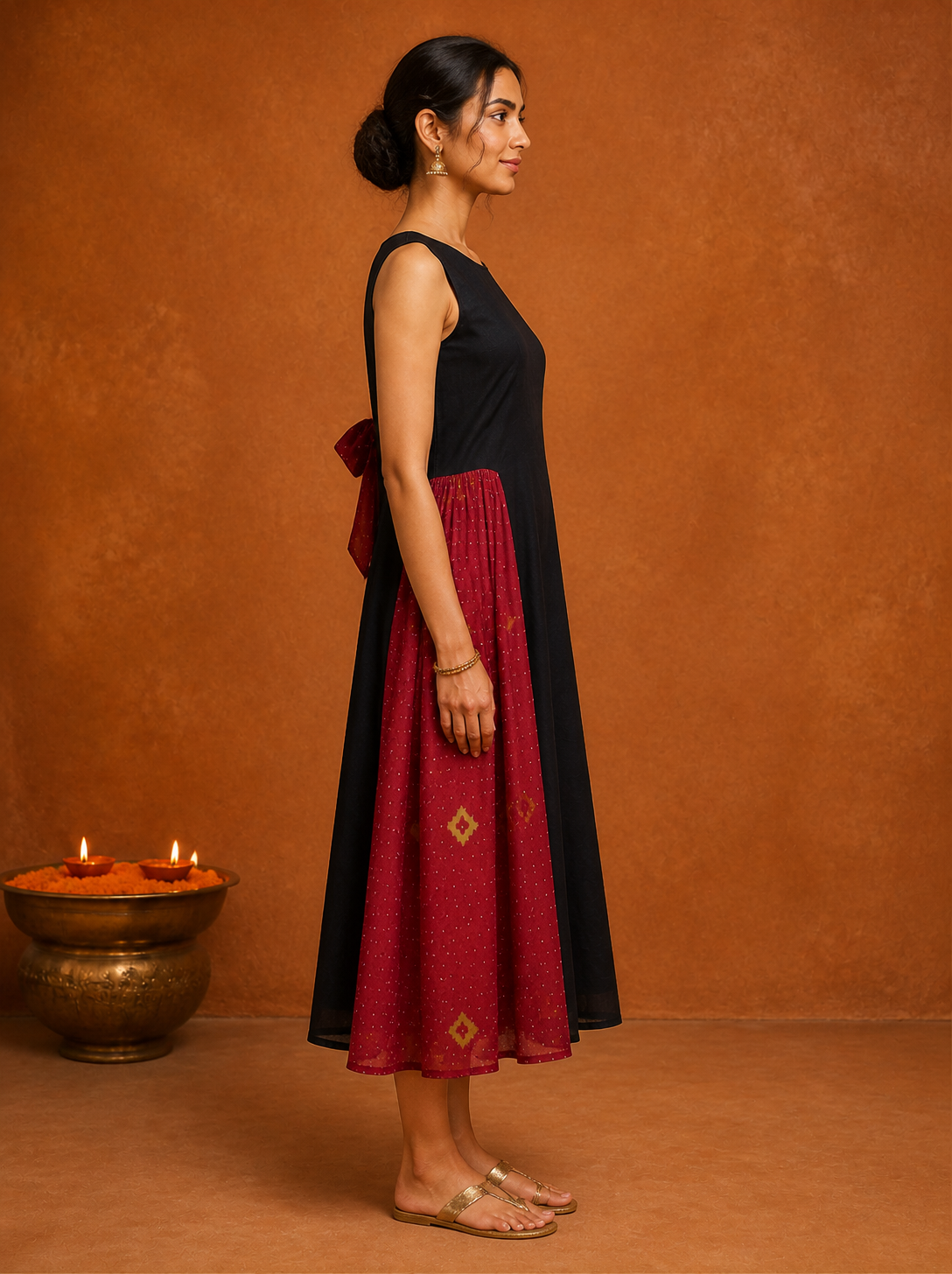 adele dress - black + maroon bandhani
