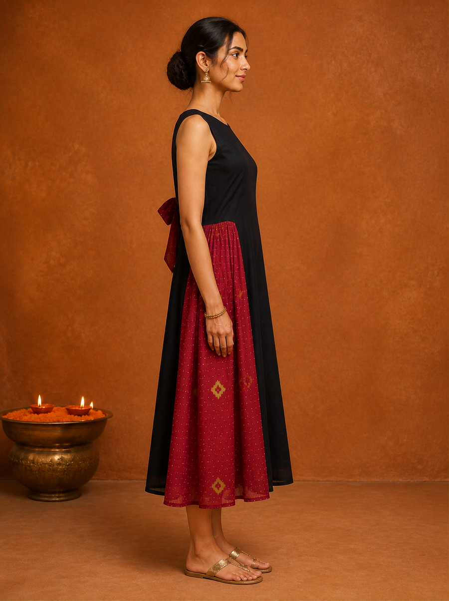 adele dress - black + maroon bandhani