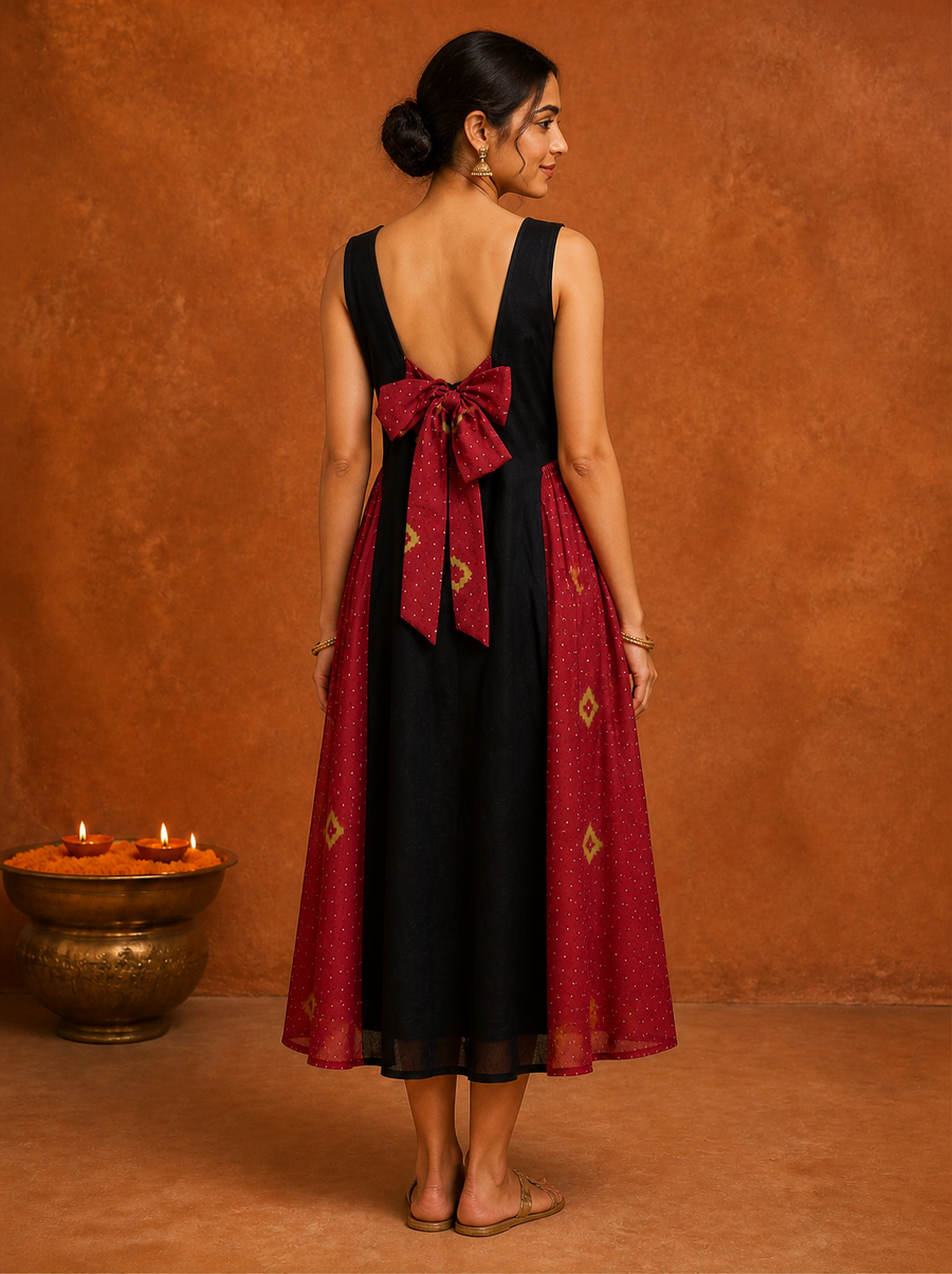 adele dress - black + maroon bandhani