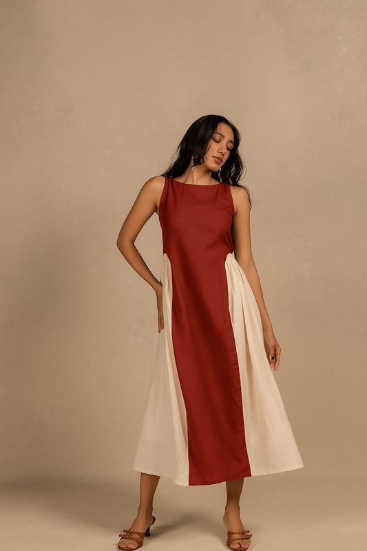 adele dress - cherry red + off white