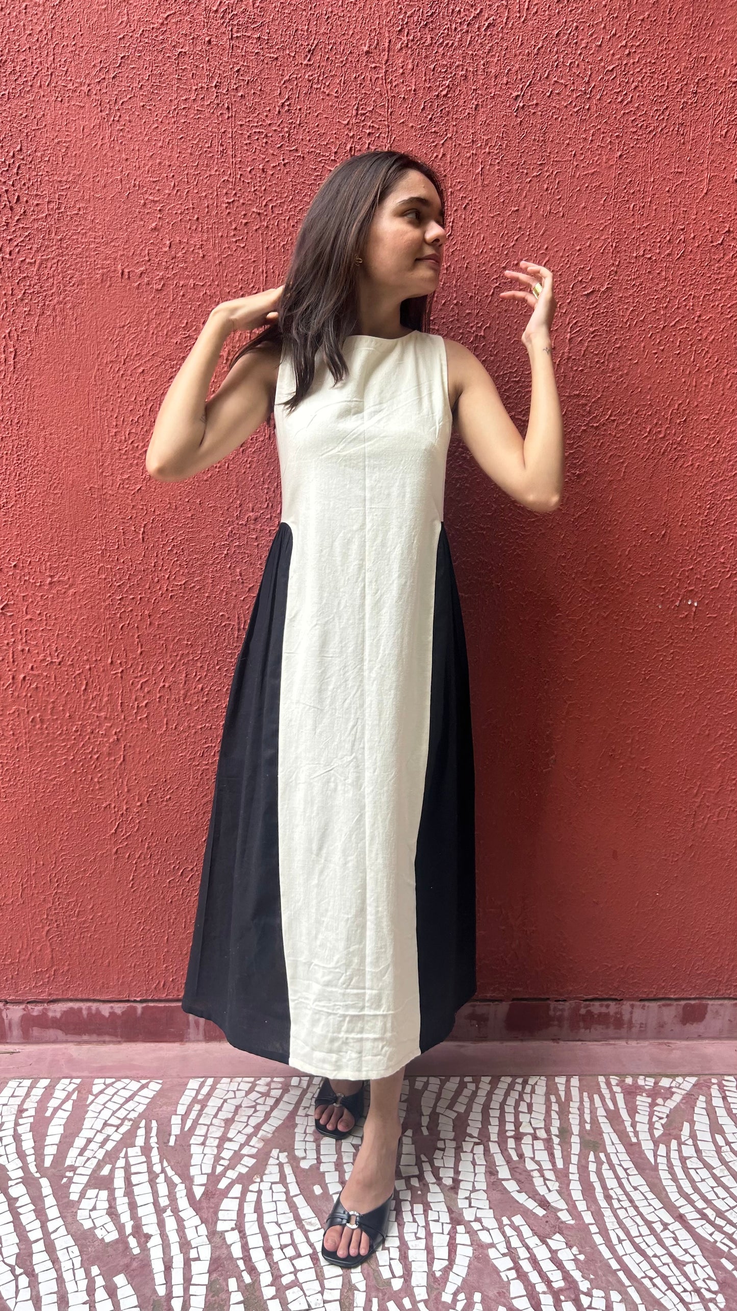 adele dress - off white + black