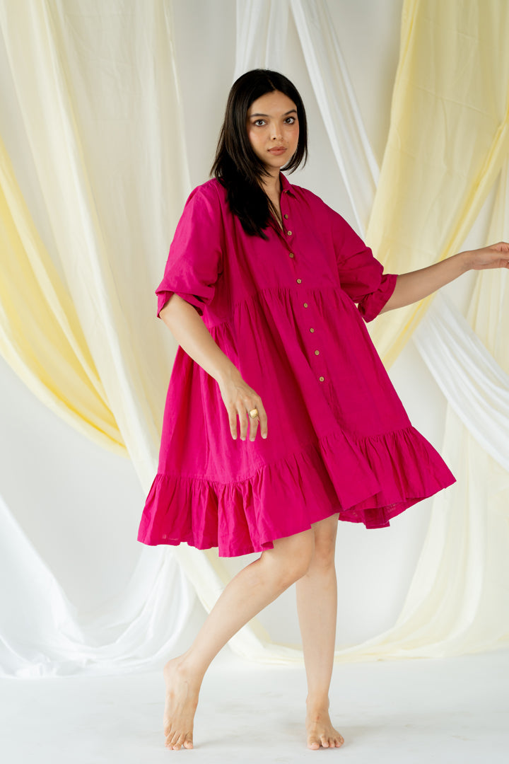 giselle gathered dress - hot pink