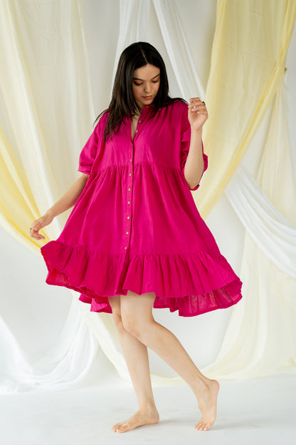 giselle gathered dress - hot pink