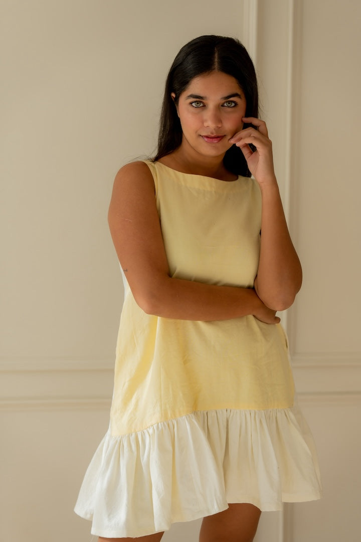 selena dress - off white + sunshine yellow