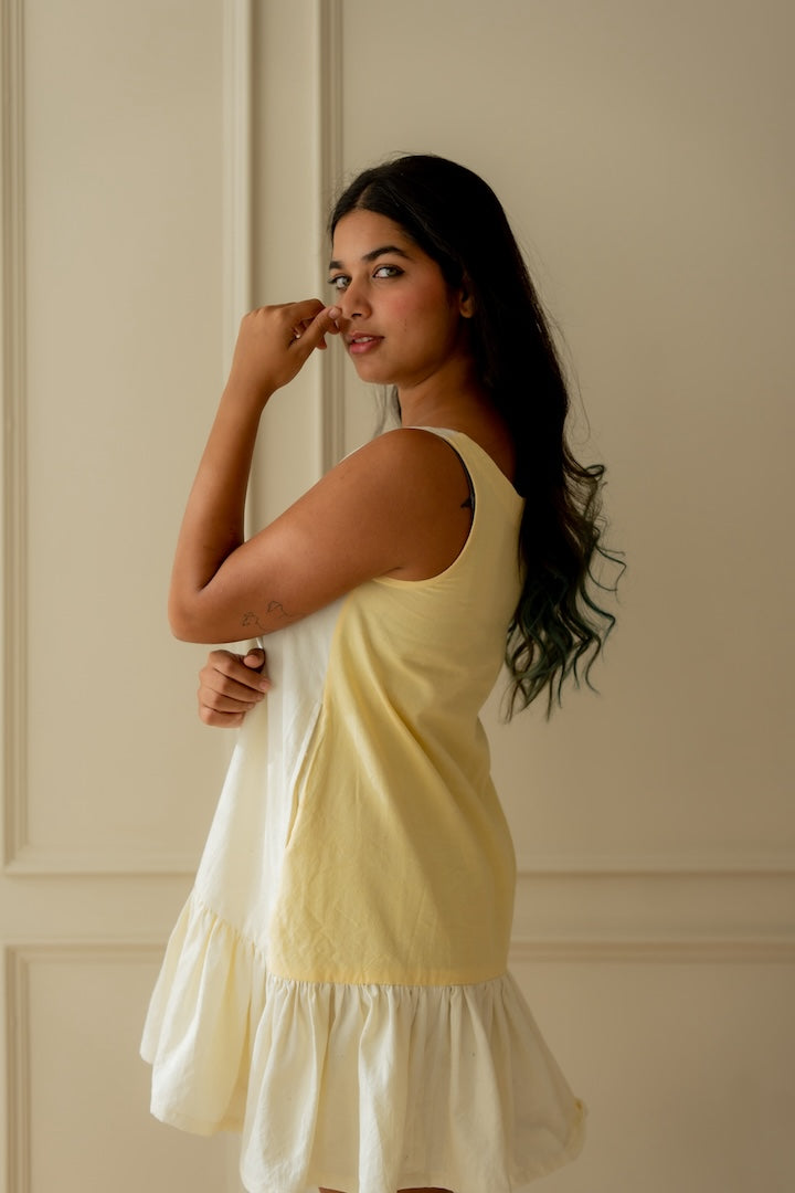 selena dress - off white + sunshine yellow