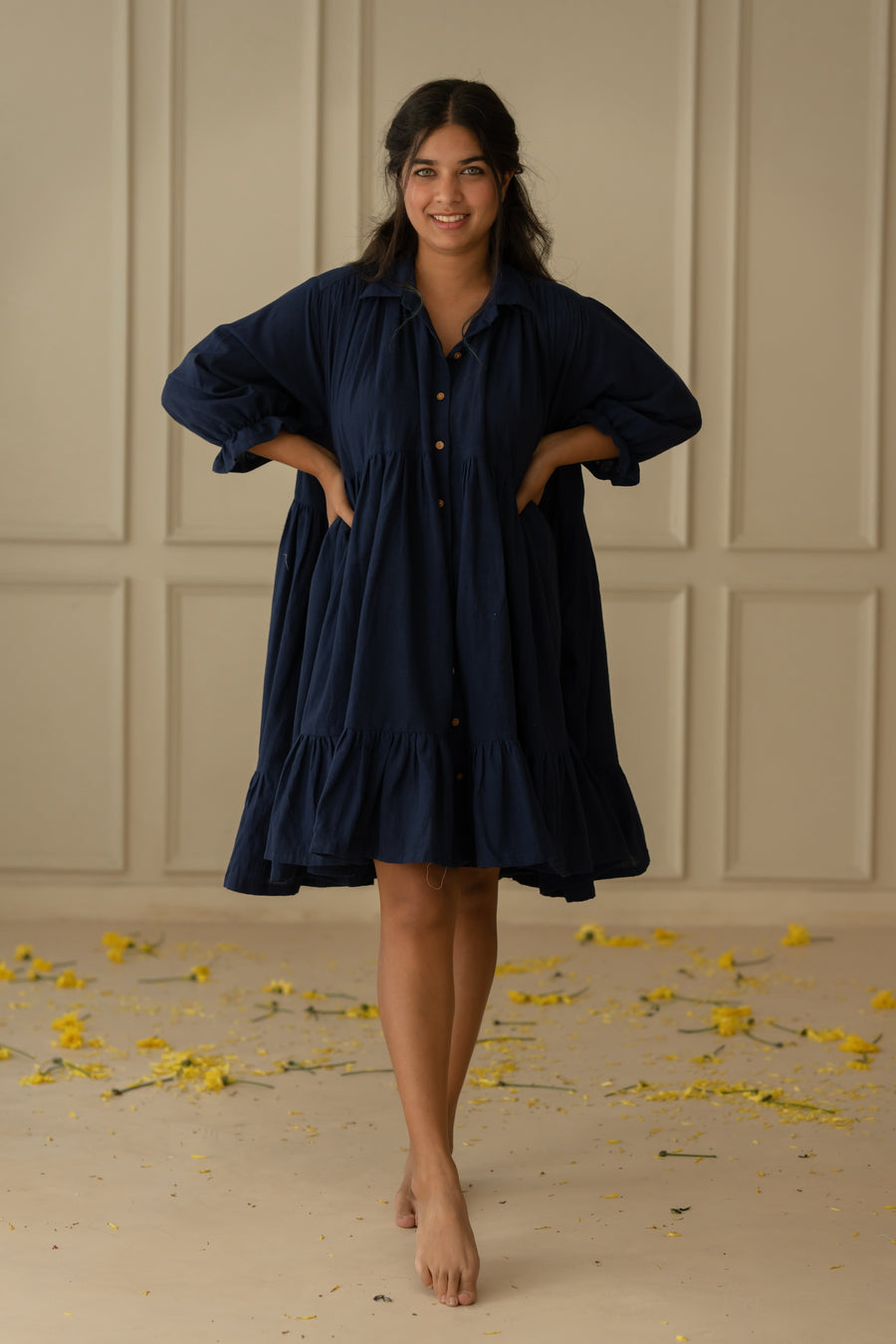 giselle gathered dress - navy blue