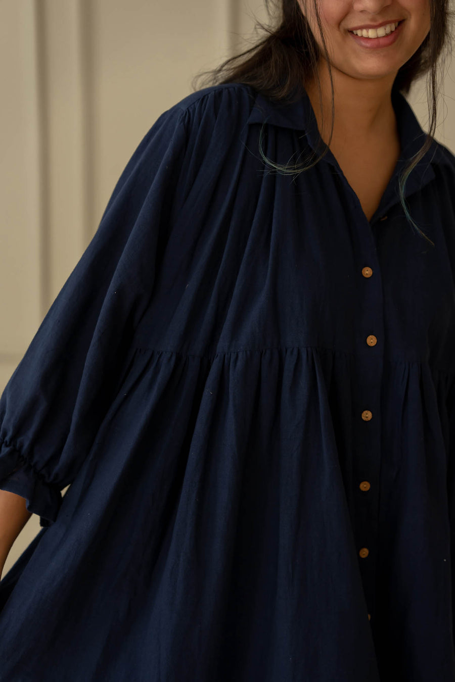 giselle gathered dress - navy blue
