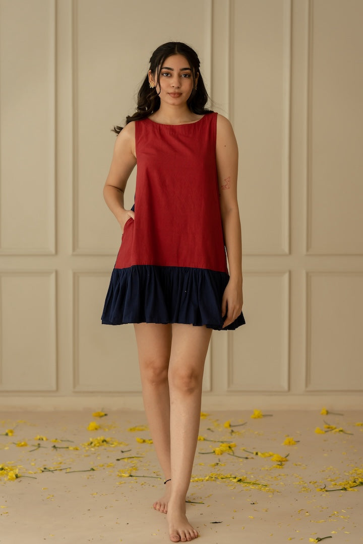 selena dress - navy blue + cherry red