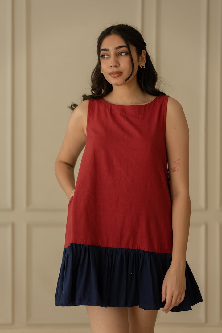 selena dress - navy blue + cherry red