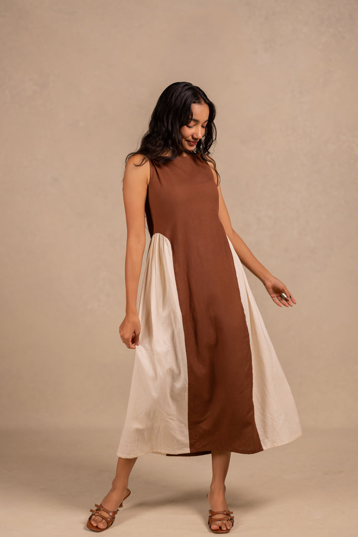 adele dress - latte brown + off white
