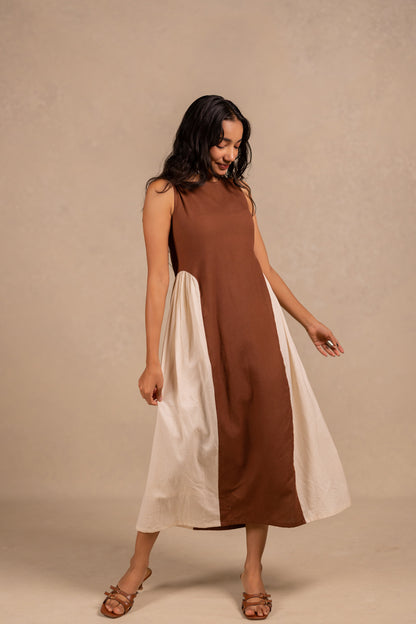 adele dress - latte brown + off white