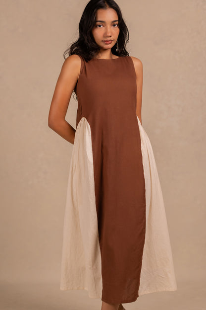 adele dress - latte brown + off white