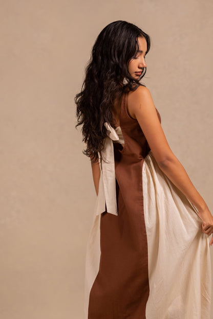 adele dress - latte brown + off white