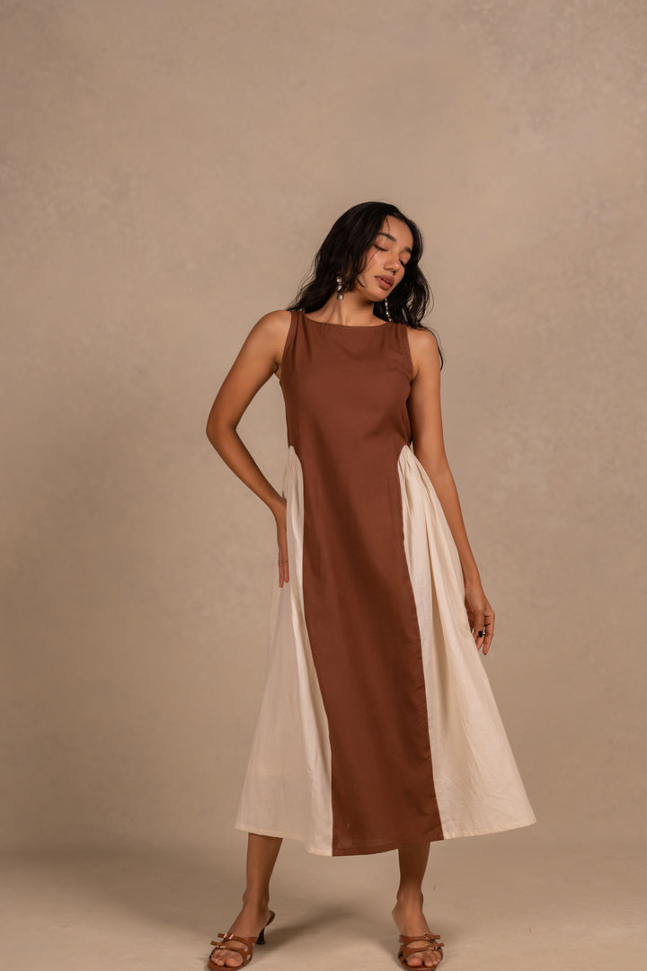 adele dress - latte brown + off white
