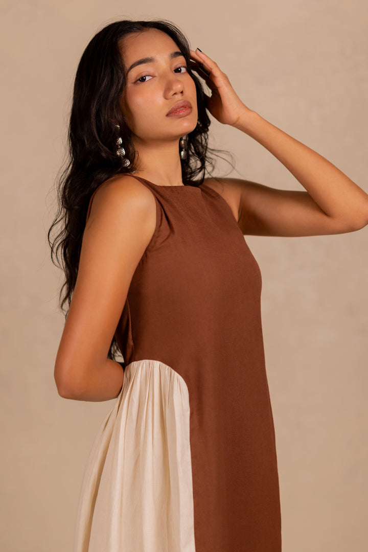 adele dress - latte brown + off white