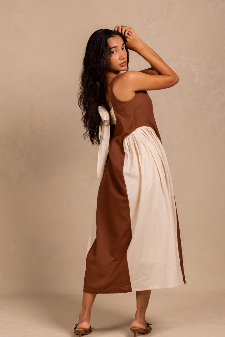 adele dress - latte brown + off white