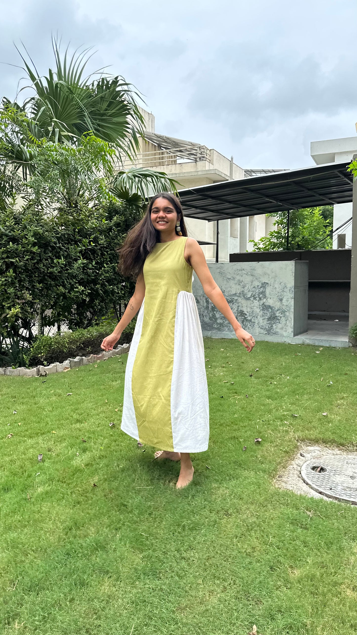 adele dress - matcha green + off white