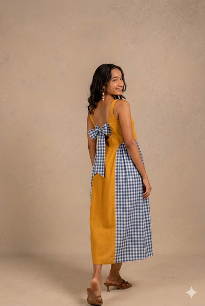 adele dress - sunny yellow + blue gingham