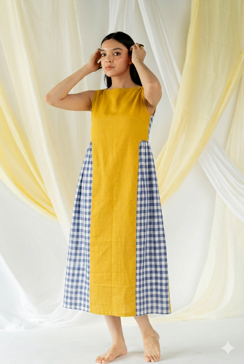 jessica dress  - sunny yellow + blue gingham checks
