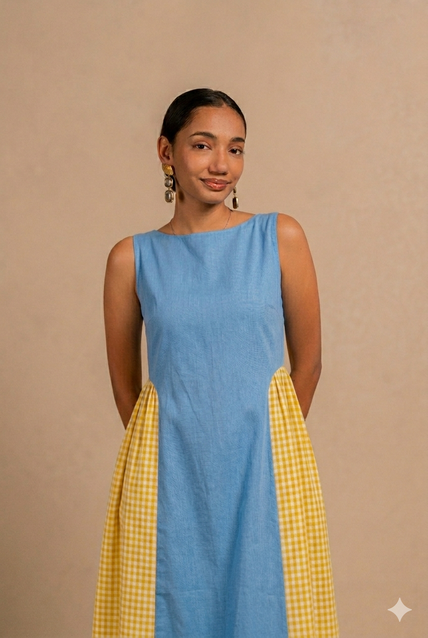 jessica dress  - light blue + yellow gingham