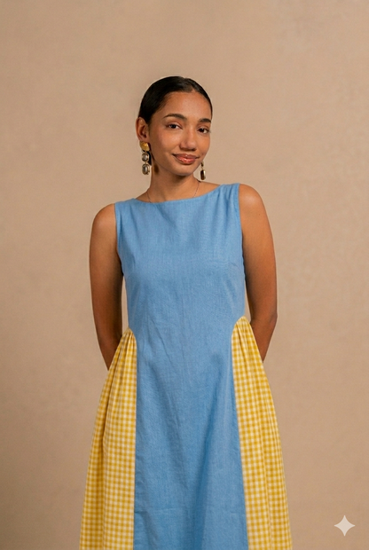 jessica dress  - light blue + yellow gingham
