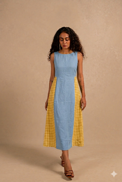 jessica dress  - light blue + yellow gingham