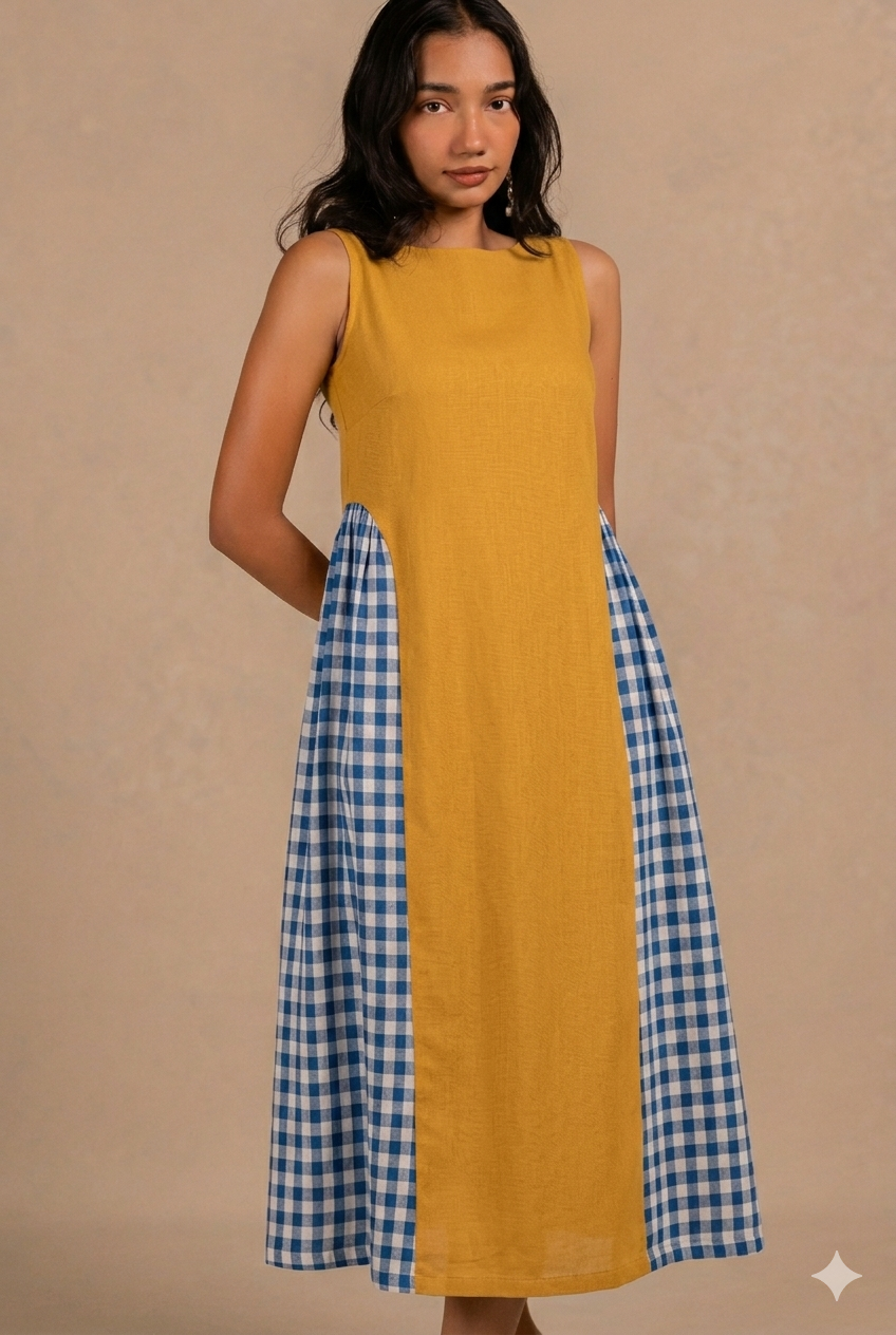 adele dress - sunny yellow + blue gingham