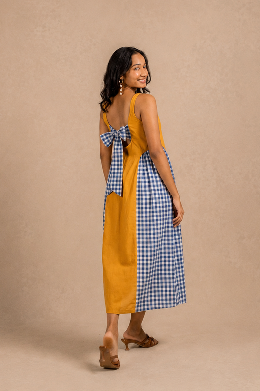 adele dress - sunny yellow + blue gingham