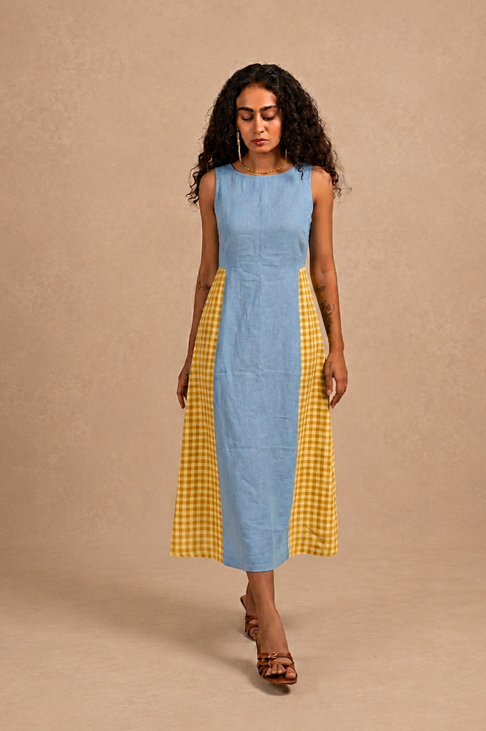 jessica dress  - light blue + yellow gingham