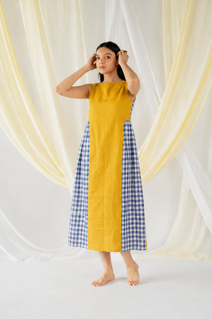 jessica dress  - sunny yellow + blue gingham checks